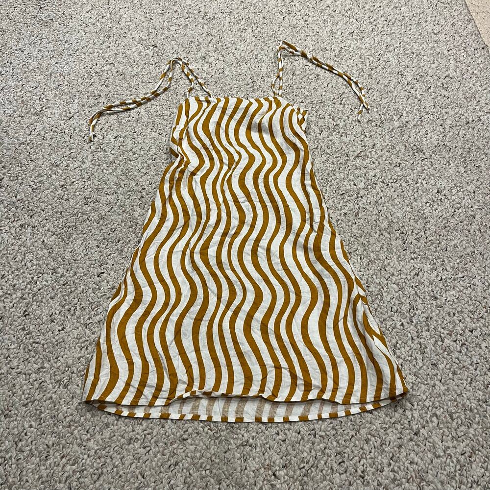 Future Collective Abstract Linen Blend Mini Dress XXS Casual Retro Coastal
